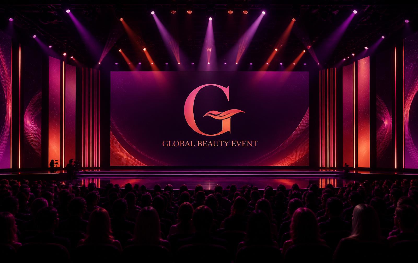 Global Beauty Event stage with audience and dramatic lighting